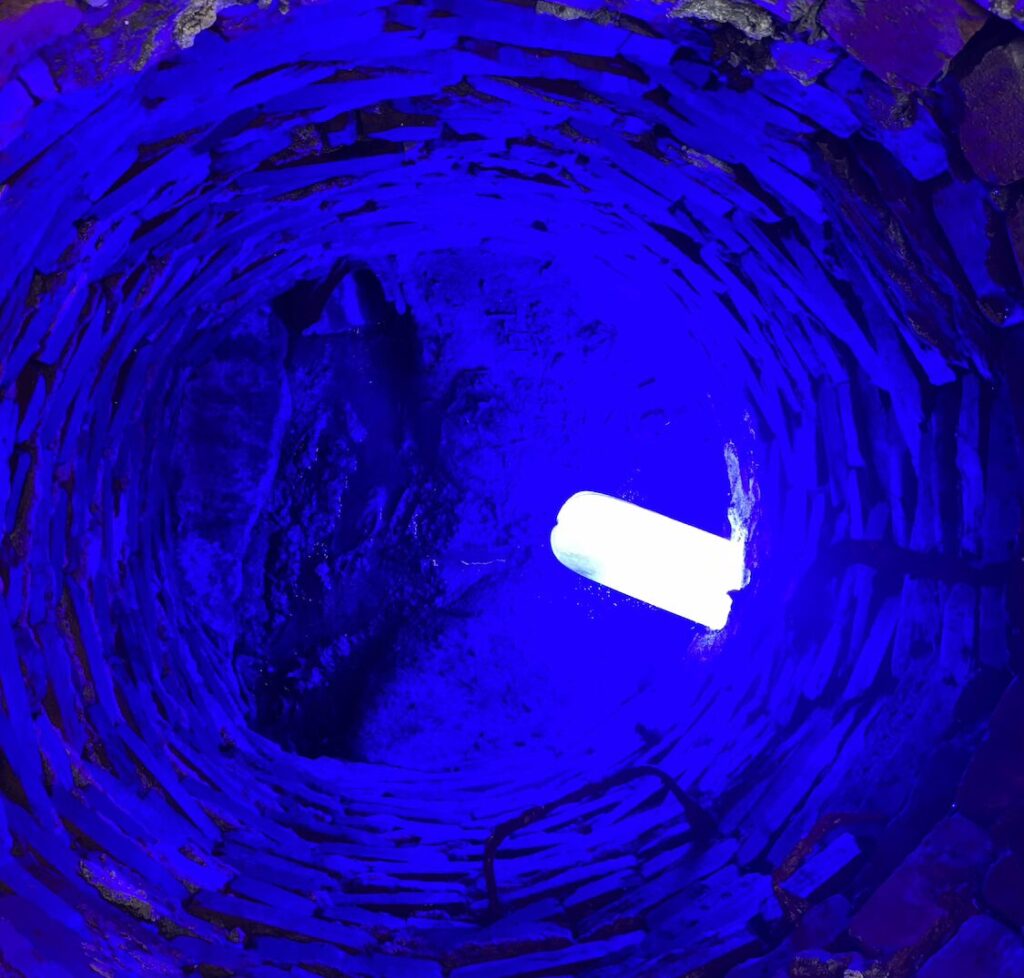 A blue UV resin light, which allows for more effective sewer repair in Jackson County