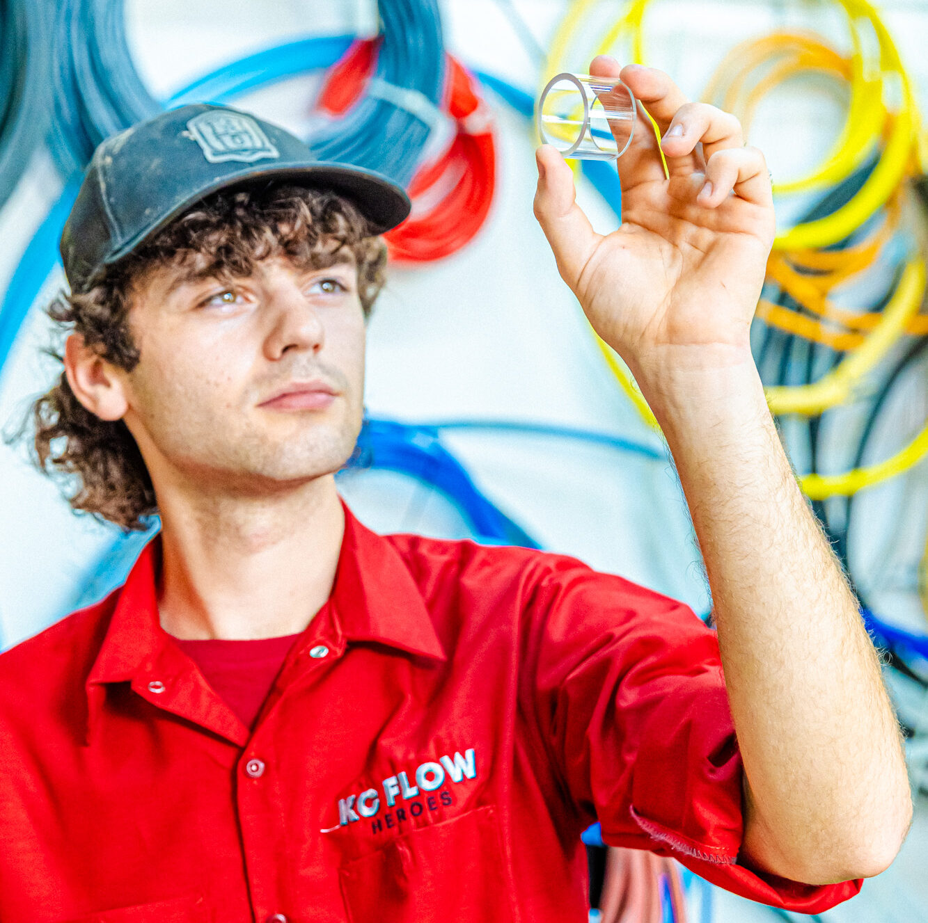 An emergency plumber in Overland Park examines his supplies